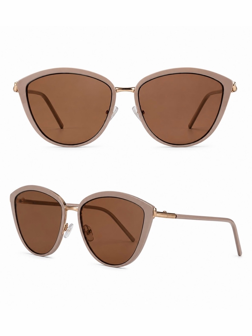 Chic Taupe Cat-Eye Sunglasses with Brown Gradient Lenses & Gold Tone Accents